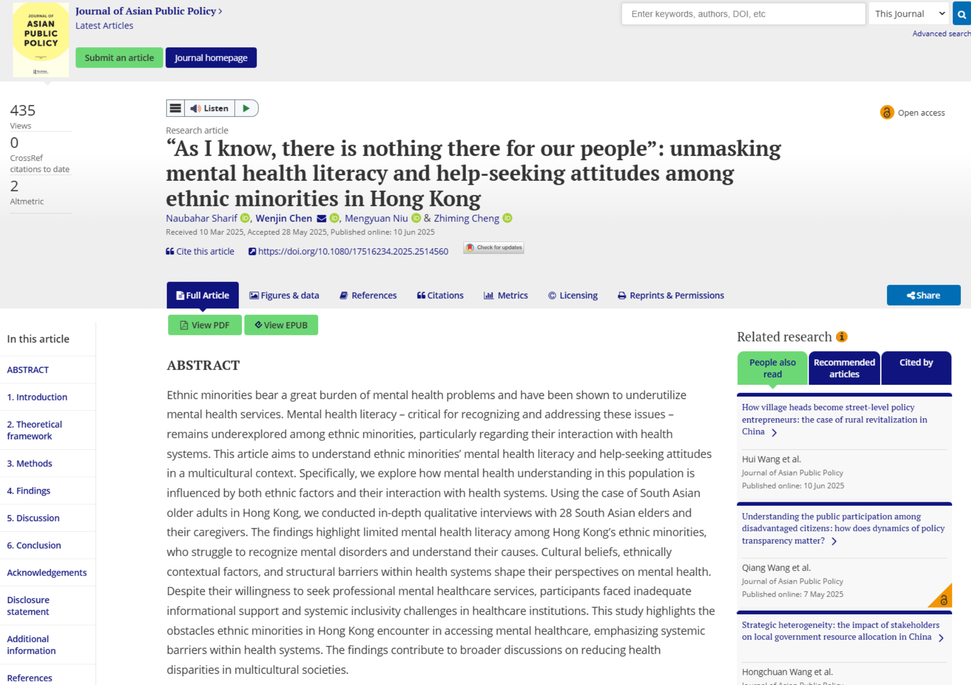 Screenshot of Journal Article